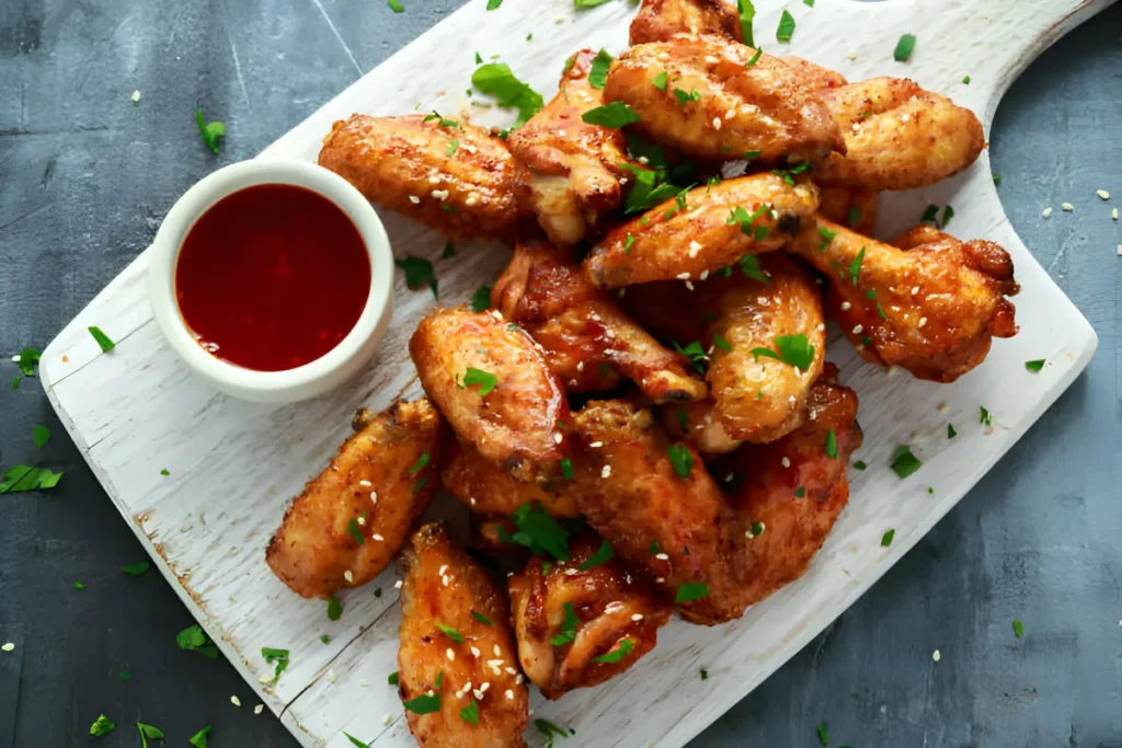 Bottle of Frank's Red Hot Buffalo Sauce with Spicy Wings