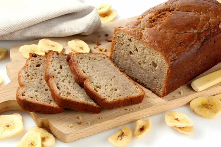 Golden-brown banana bread loaf on a cooling rack