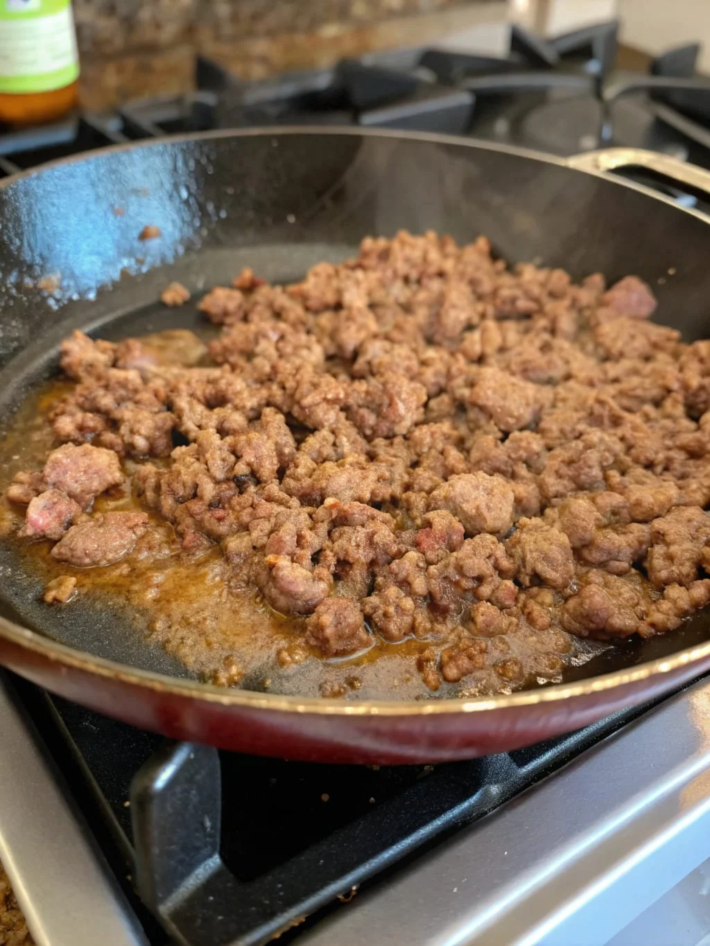 Baked sloppy joe casserole made with Manwich sauce, ground beef, pasta, and melted cheese in a casserole dish.